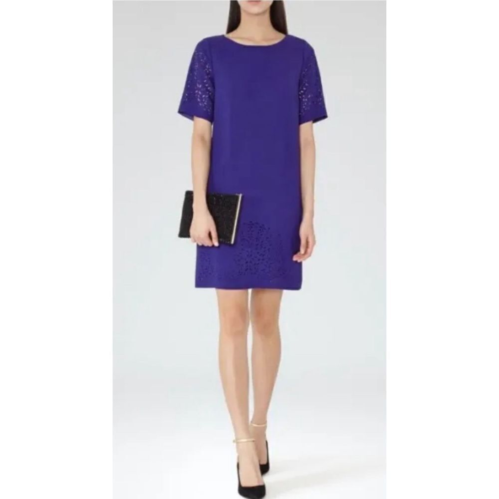 Reiss Women's Smiler Lasercut Short Sleeve Shift Dress Ocean Blue Size 6